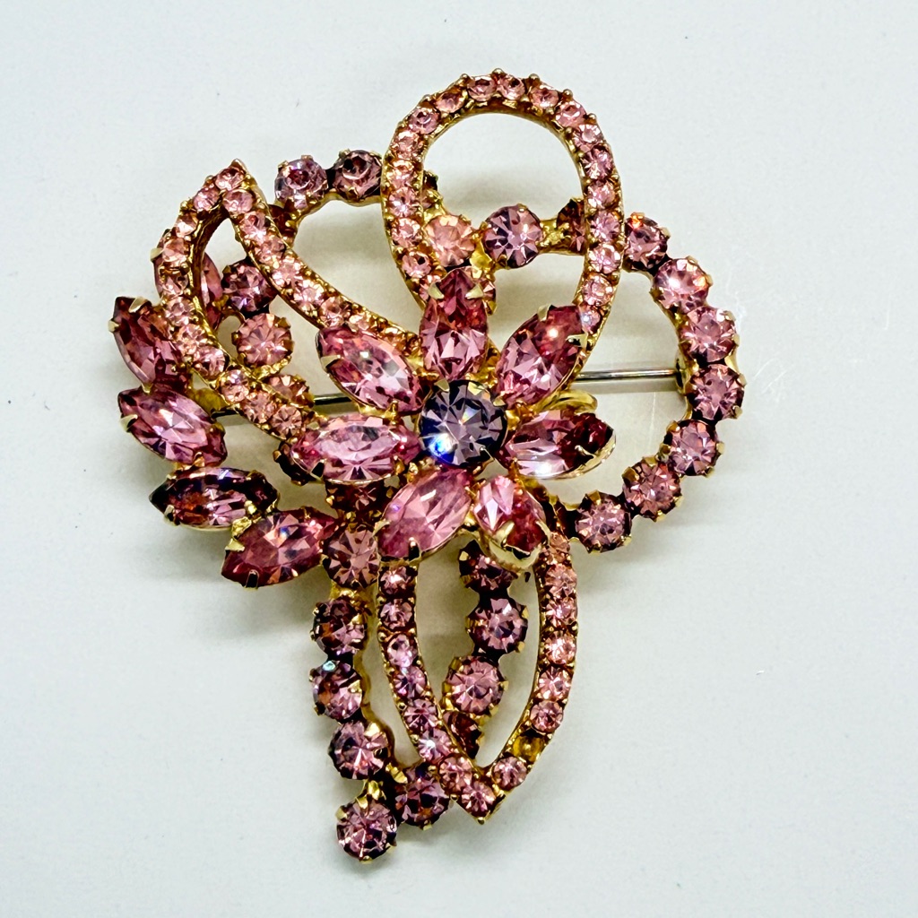 Verified Juliana Delizza Elster Brooch Pin Pink Purple Rhinestones Flower 168$